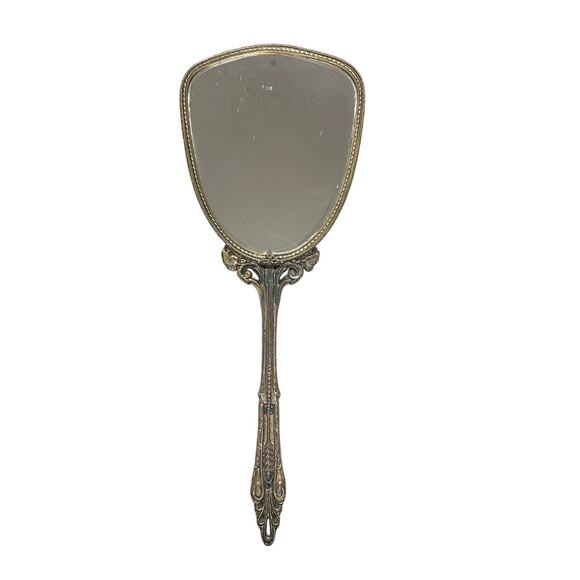 Vintage Gold Tone Ornate Vanity Hand Held Mirror - Picture 8 of 8